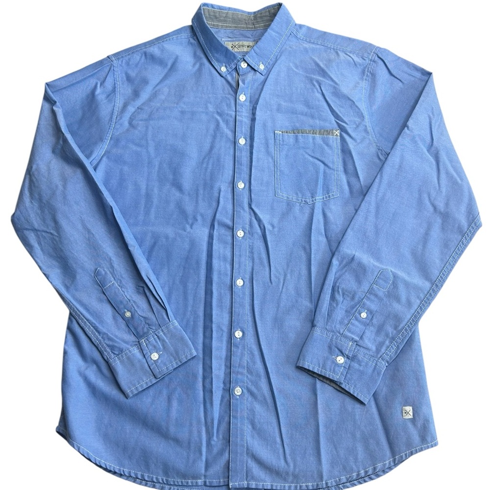 Depart West Men’s XL Long Sleeve Button Up Shirt Blue Cotton Blend Pocket Casual